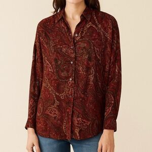 Lauren Ralph Lauren Purple Print Long Sleeve Cotton Tunic Top XS